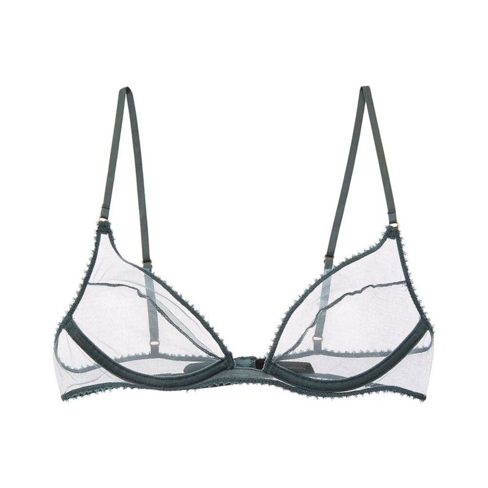 Kiki De Montparnasse Womens  Perle Plunge Silk-Trim Bra, Green